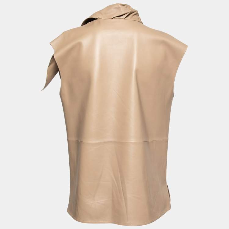 Pre Owned Givenchy Beige Lambskin Sleeveless Tie Neck Top M