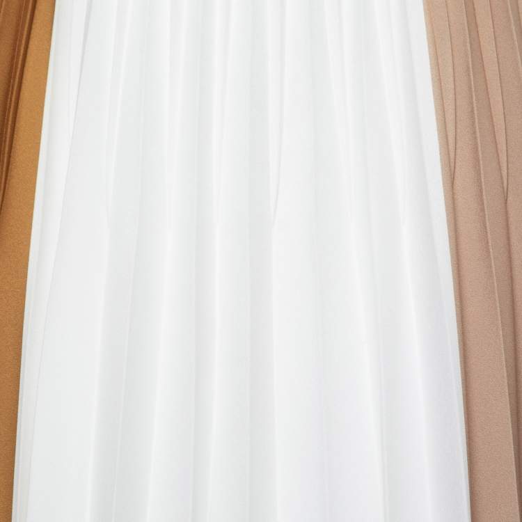 Pre Owned Givenchy Beige & White Plisse Pleated Skirt S