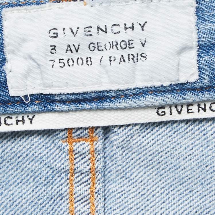 Pre Owned Givenchy Blue Ripped Denim Straight Leg Jeans M Waist 28"