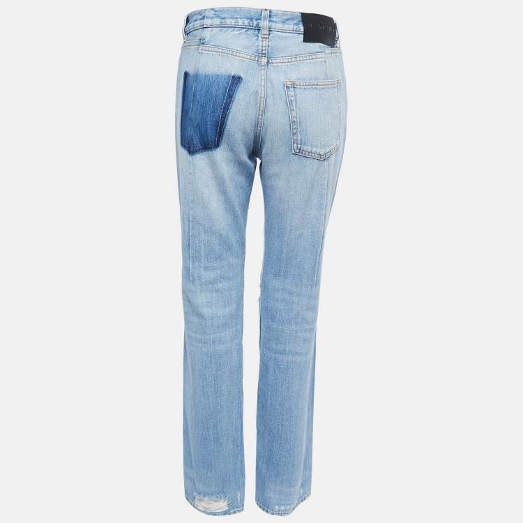 Pre Owned Givenchy Blue Ripped Denim Straight Leg Jeans M Waist 28"