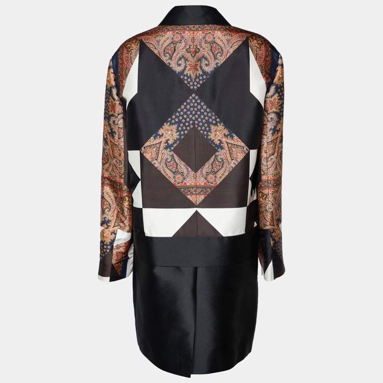 Pre Owned Givenchy Black Printed Silk Satin Oversized Mid Length Coat M