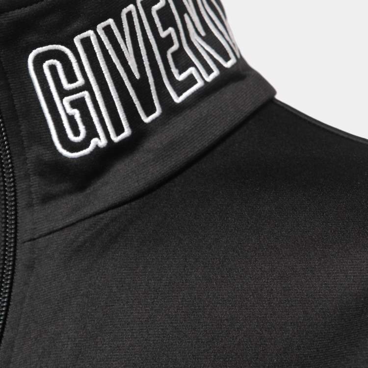 Pre Owned Givenchy Black Synthetic Logo Printed Collar Zip Front Jacket M