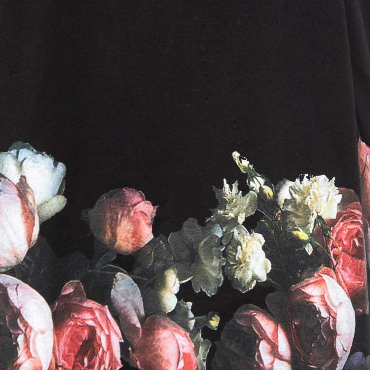 Pre Owned Givenchy Black Floral Print Cotton Half Sleeve T-shirt S