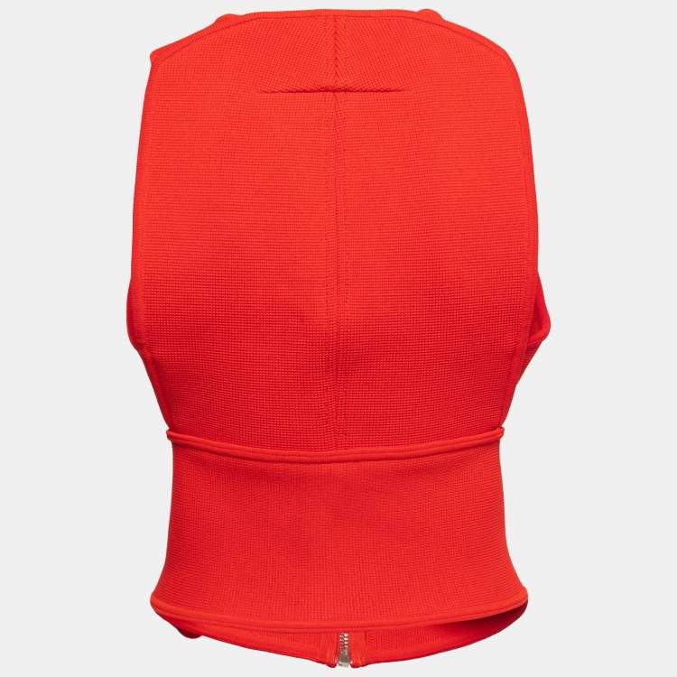 Pre Owned Givenchy Red Knit Sleeveless Open Front Top M