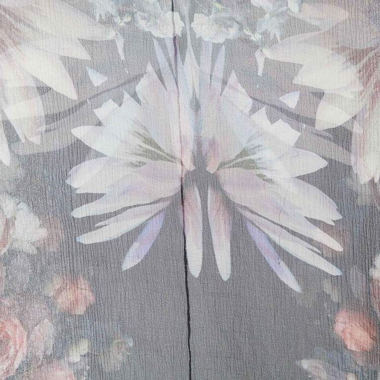 Pre Owned Givenchy Black Floral Printed Silk Chiffon & Satin Sleeve Detail Sheer Top M
