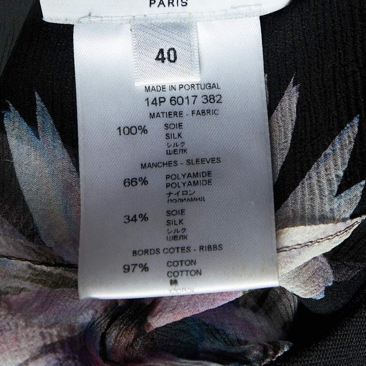 Pre Owned Givenchy Black Floral Printed Silk Chiffon & Satin Sleeve Detail Sheer Top M