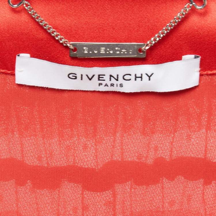 Pre Owned Givenchy Red Tulle Flounce Satin Trimmed Zip Front Jacket M