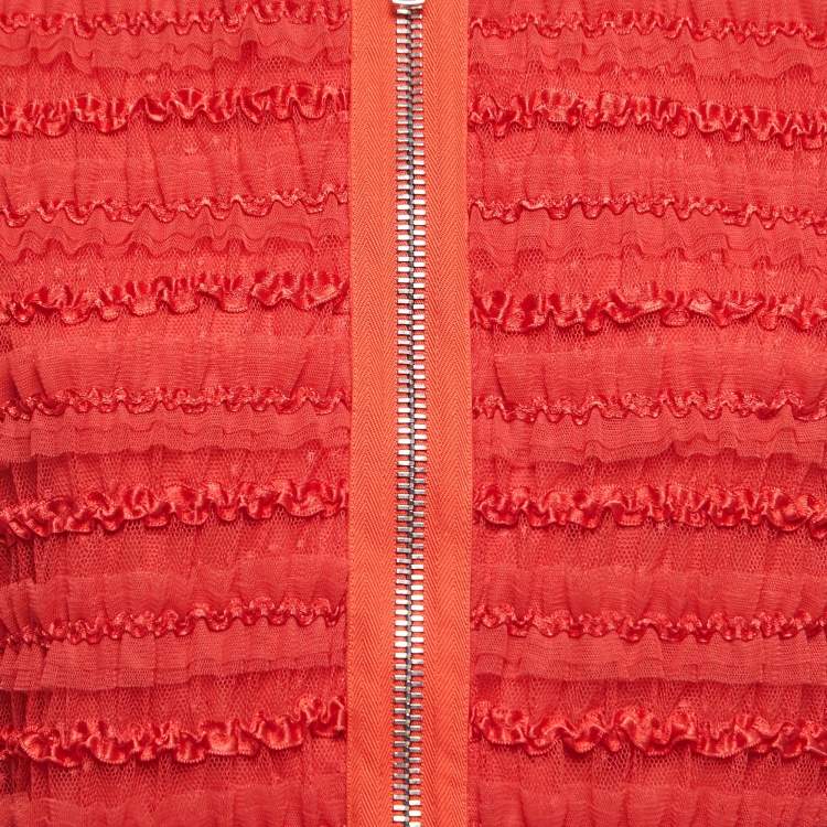 Pre Owned Givenchy Red Tulle Flounce Satin Trimmed Zip Front Jacket M