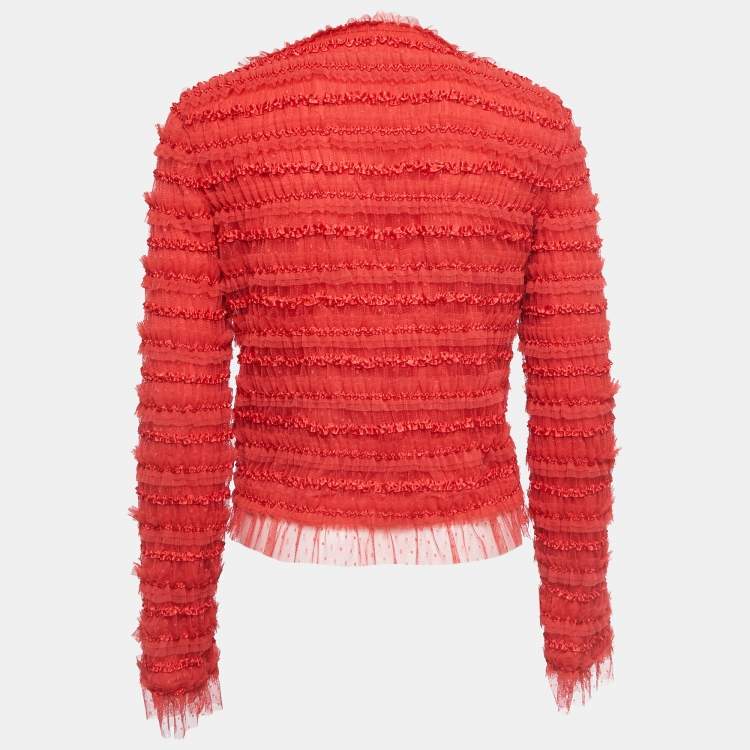 Pre Owned Givenchy Red Tulle Flounce Satin Trimmed Zip Front Jacket M