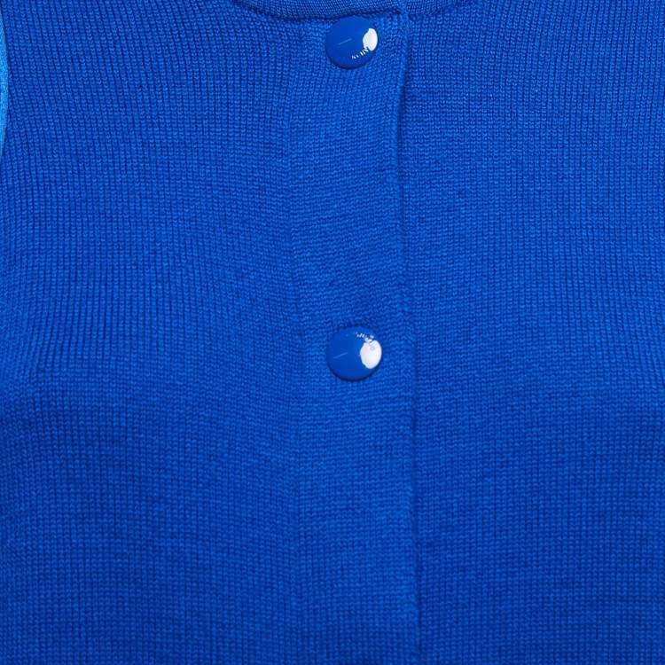 Pre Owned Givenchy Blue Wool Knit Logo Embroidered Bomber Jacket XS