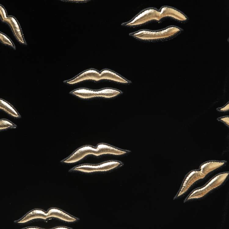 Pre Owned Givenchy Black Velvet Lip Appliqued Mini Skirt L
