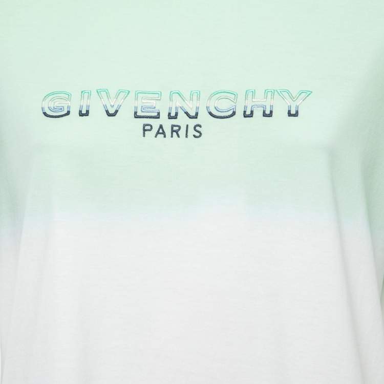 Pre Owned Givenchy Green/Blue Tye Dye Cotton Logo T-Shirt XS