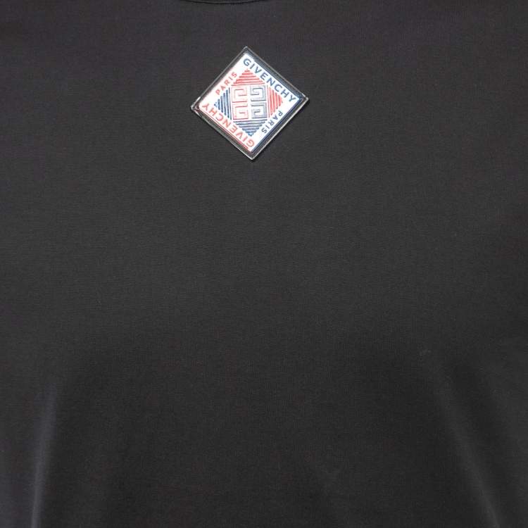 Pre Owned Givenchy Black Cotton Logo Patch Crew Neck Short Sleeve T-Shirt S