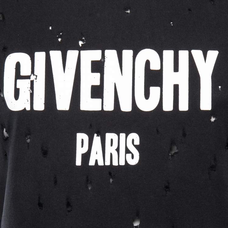 Pre Owned Givenchy Black Distressed Logo Print Cotton Crew Neck T-shirt M