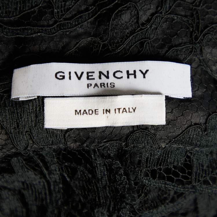 Pre Owned Givenchy Black Lace Ruffle Applique Detail Midi Dress L