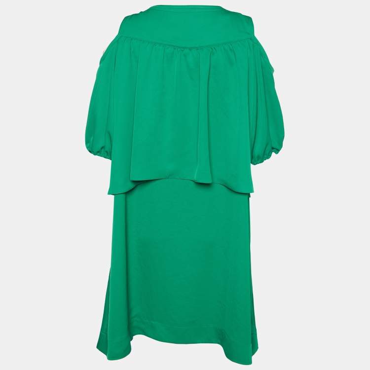 Pre Owned Givenchy Green Georgette Cut Shoulder Detail Mini Dress L