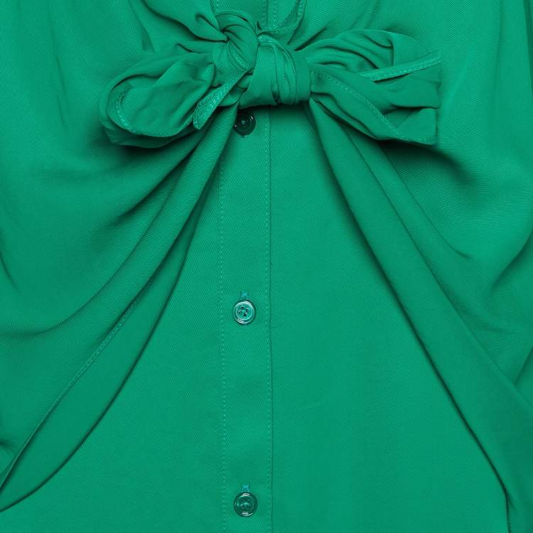 Pre Owned Givenchy Green Georgette Cut Shoulder Detail Mini Dress L