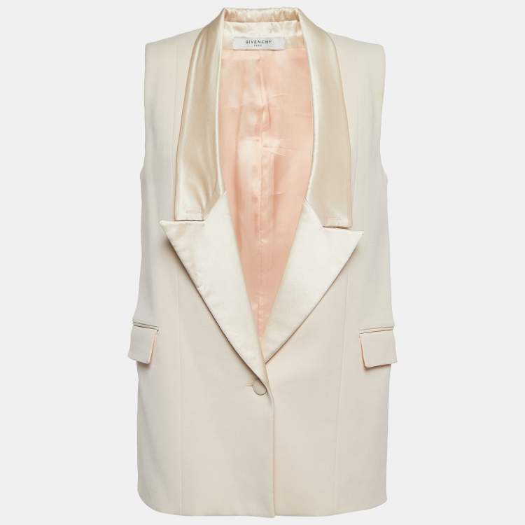 Pre Owned Givenchy Light Pink Cotton Blend Satin Trim Sleeveless Long Blazer M