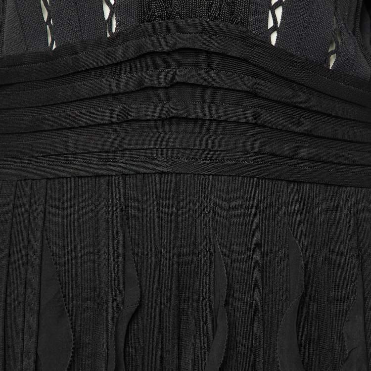 Pre Owned Givenchy Black Patterned Knit Ruffled Mini Dress L