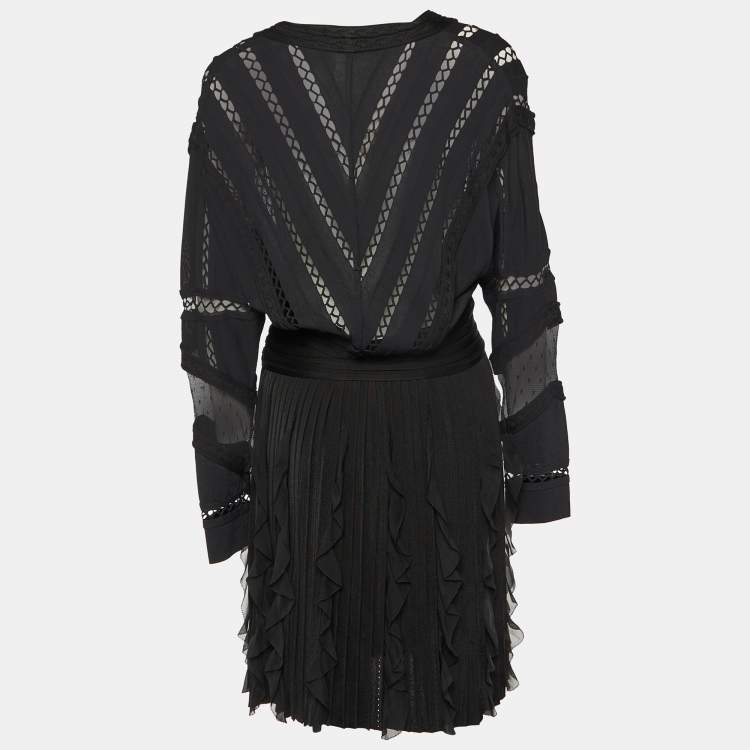 Pre Owned Givenchy Black Patterned Knit Ruffled Mini Dress L