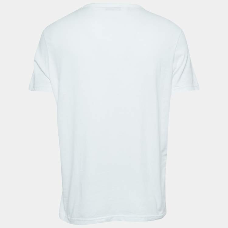Pre Owned Givenchy White Logo Embroidered Cotton Half Sleeve T-Shirt S