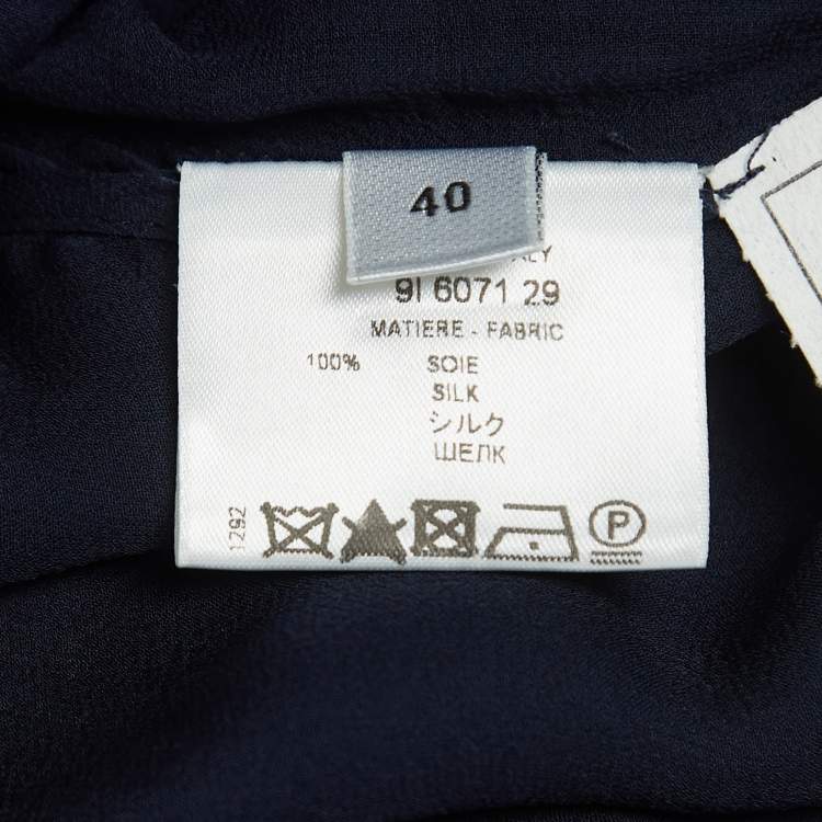 Pre Owned Givenchy Navy Blue Draped Silk Chiffon Long Sleeve Blouse M