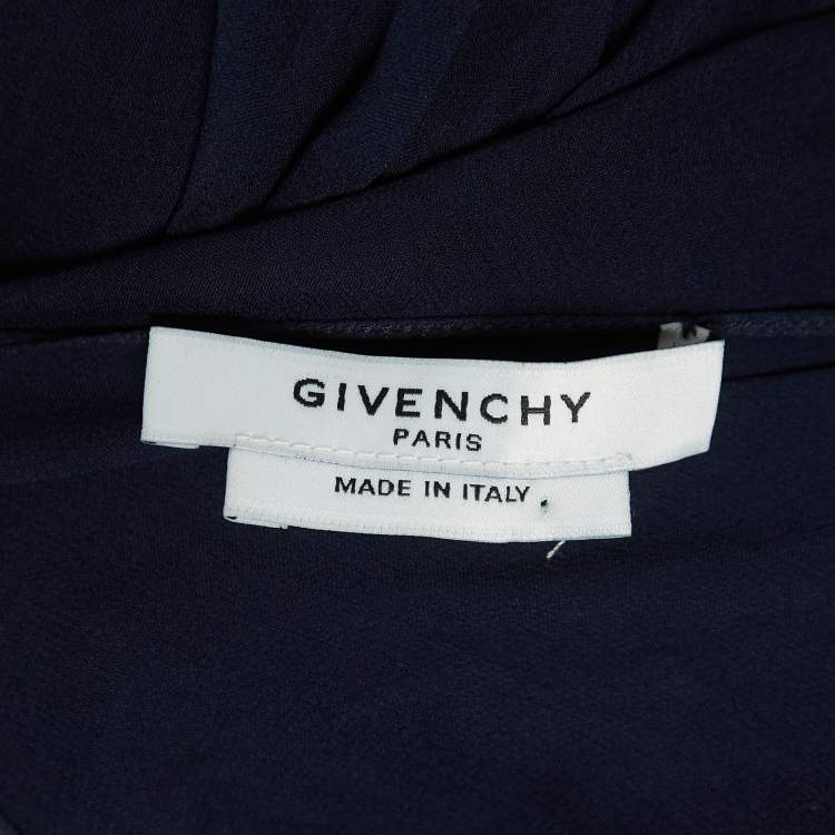 Pre Owned Givenchy Navy Blue Draped Silk Chiffon Long Sleeve Blouse M