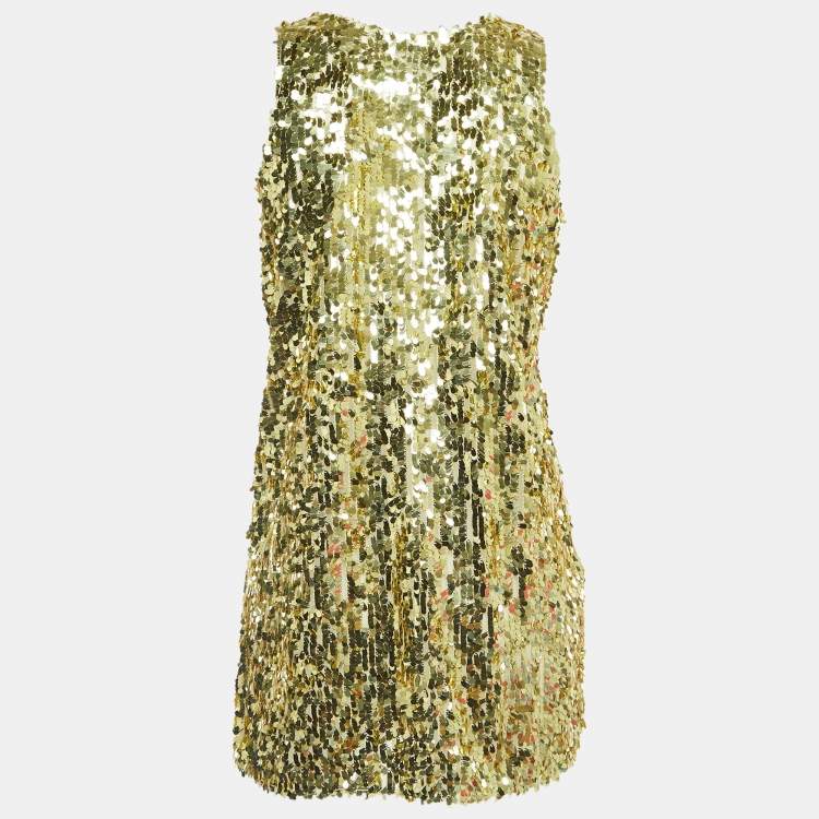 Pre Owned Givenchy Gold Sequined Sleeveless Mini Dress M