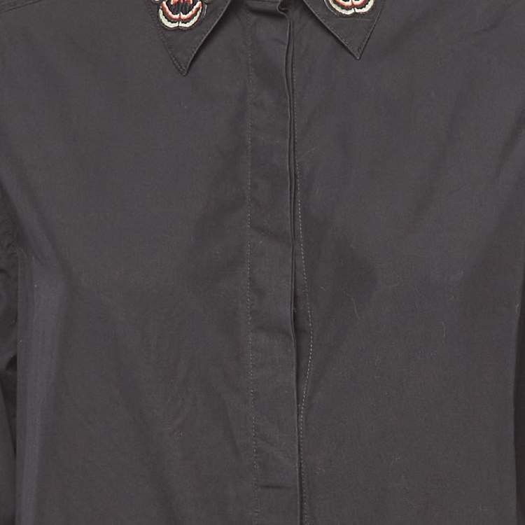 Pre Owned Givenchy Black Cotton Butterfly Patch Collar Button Front Shirt M