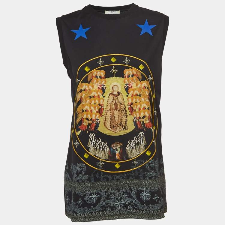 Pre Owned Givenchy Black Printed Cotton Knit Tank Top XS