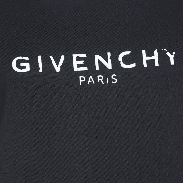 Pre Owned Givenchy Black Blurred Logo Print Half Sleeve T-Shirt L