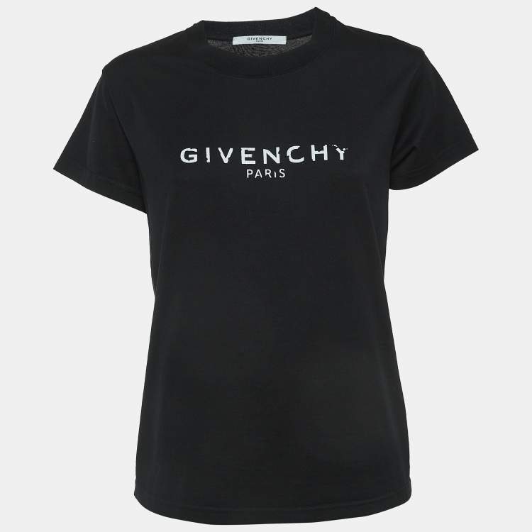 Pre Owned Givenchy Black Cracked Logo Print Cotton Jersey T-Shirt M