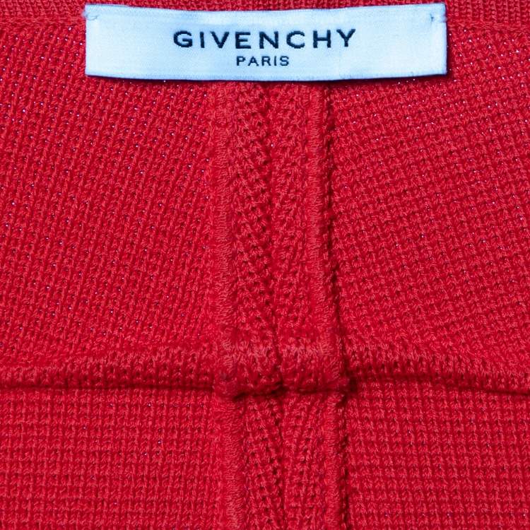 Pre Owned Givenchy Red Knit Sleeveless Open Front Top M