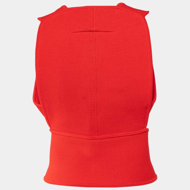 Pre Owned Givenchy Red Knit Sleeveless Open Front Top M