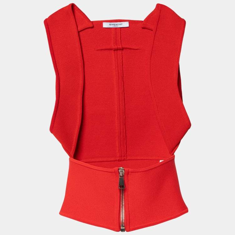 Pre Owned Givenchy Red Knit Sleeveless Open Front Top M