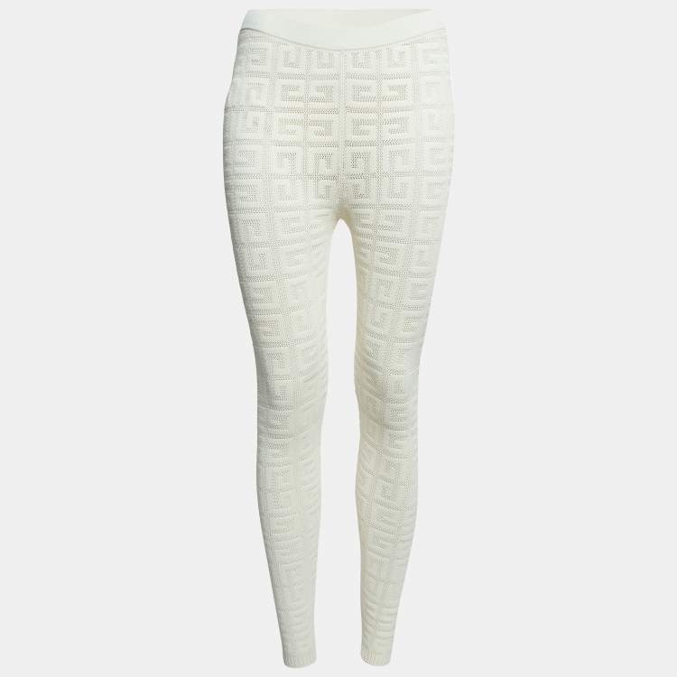 Pre Owned Givenchy Off White Logo Patterned Knit Leggings XS