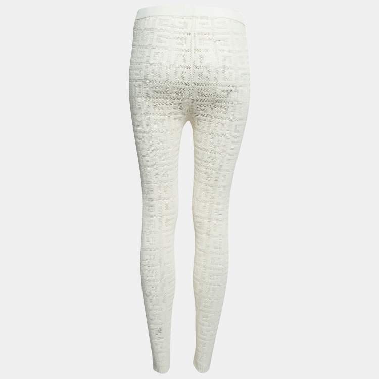 Pre Owned Givenchy Off White Logo Patterned Knit Leggings XS
