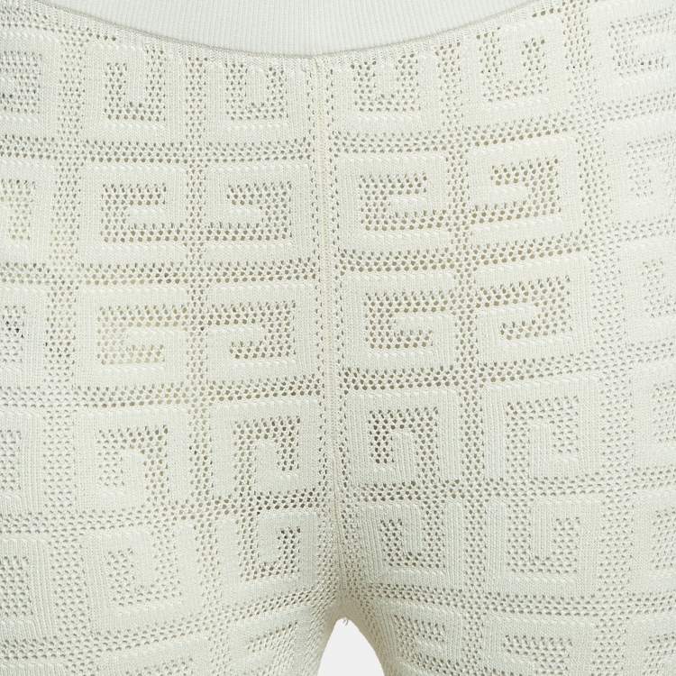 Pre Owned Givenchy Off White Logo Patterned Knit Leggings XS
