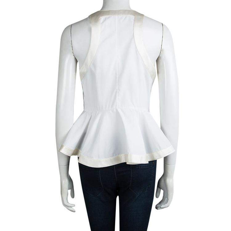 Pre Owned Givenchy White Silk Trim Ruffle Detail Sleeveless Top L