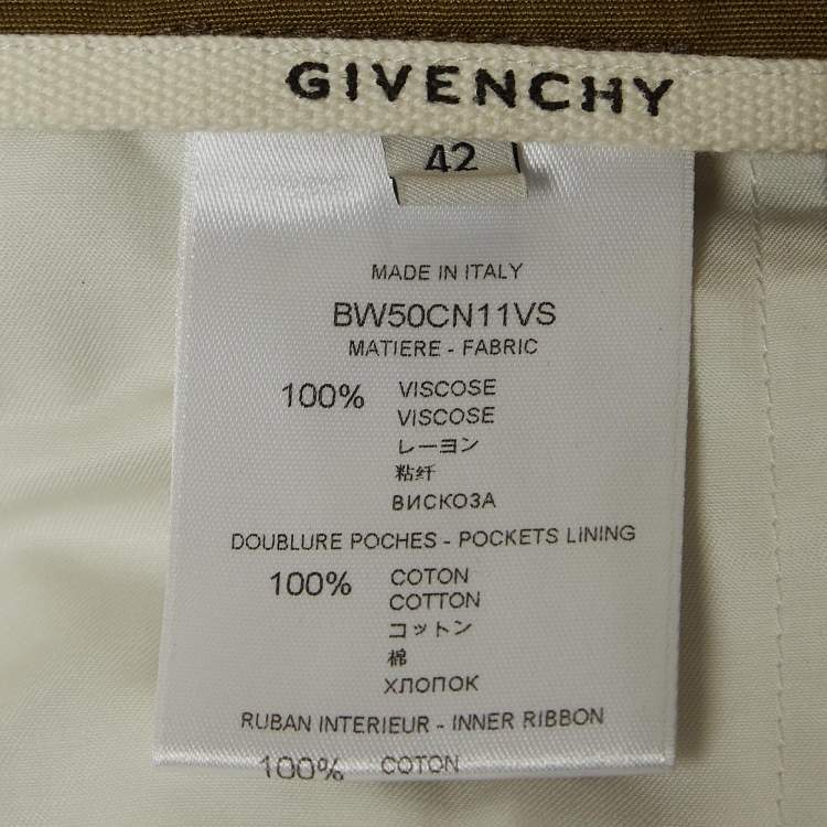 Pre Owned Givenchy Green Pleated Crepe High-Waisted Tapered Military Trousers L