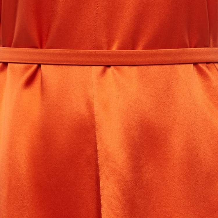 Pre Owned Givenchy Orange Satin Belted Sleeveless Layer Dress M