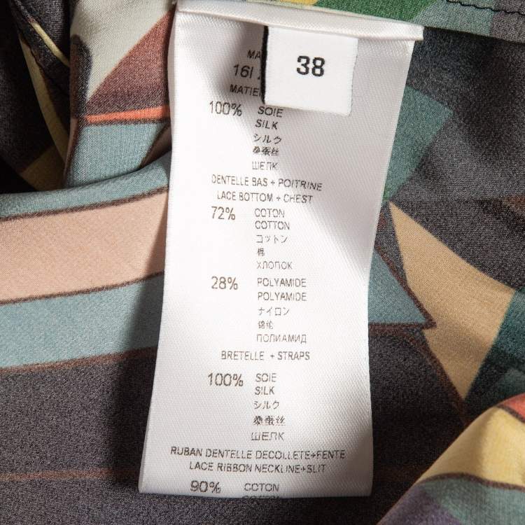 Pre Owned Givenchy Multicolor Printed Lace Trim Satin Slip Dress M