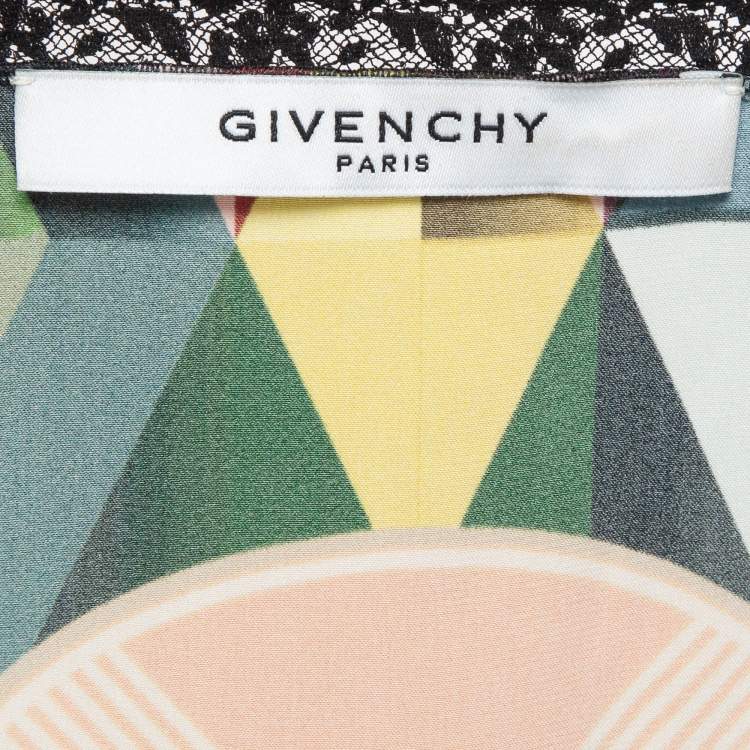 Pre Owned Givenchy Multicolor Printed Lace Trim Satin Slip Dress M