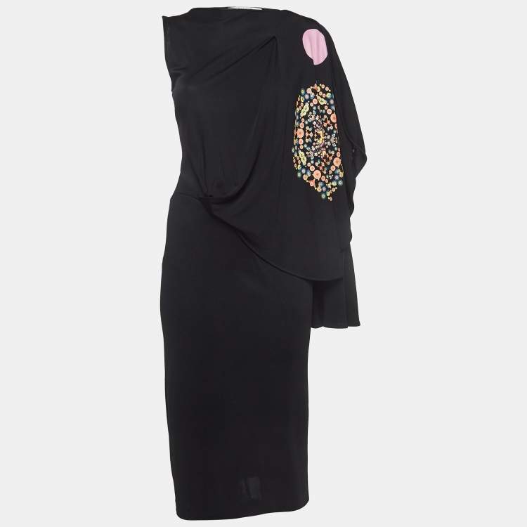 Pre Owned Givenchy Black Printed Jersey Asymmetric Short Dress M