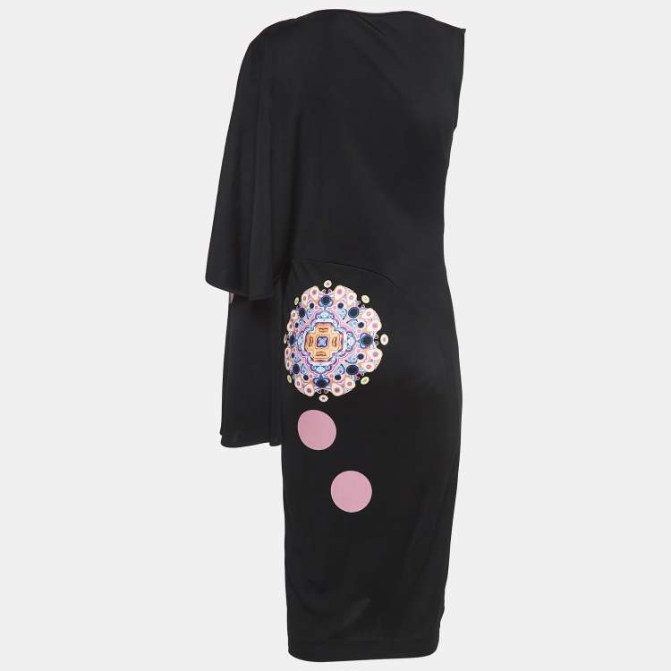 Pre Owned Givenchy Black Printed Jersey Asymmetric Short Dress M