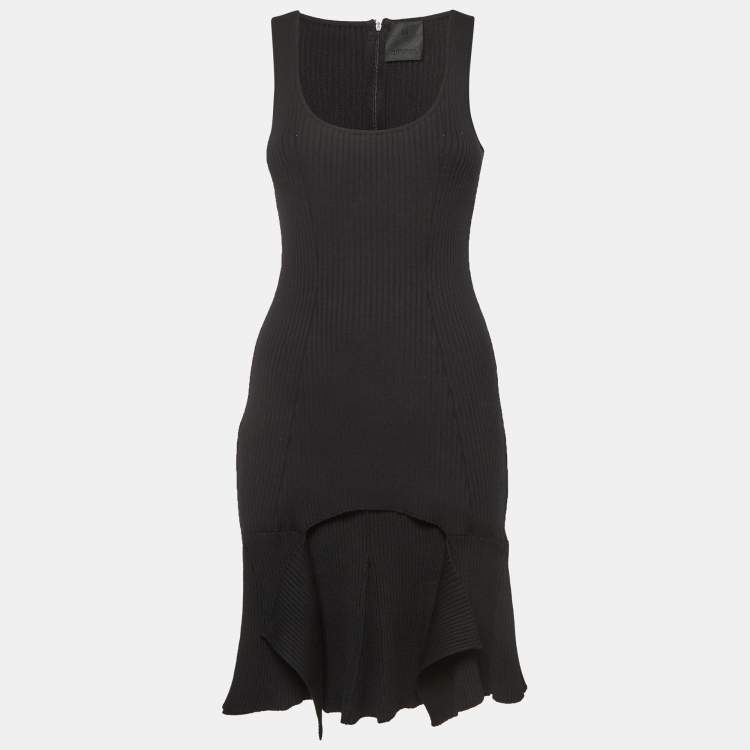 Pre Owned Givenchy Black Rib Knit Panelled Flounce Midi Dress S