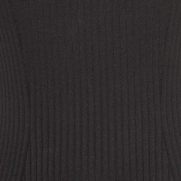 Pre Owned Givenchy Black Rib Knit Panelled Flounce Midi Dress S