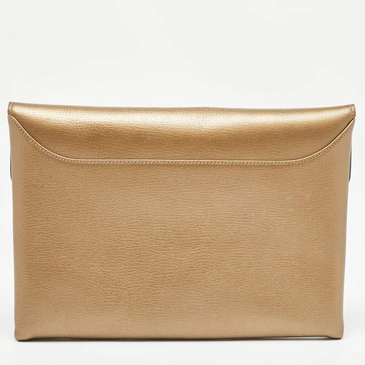Pre Owned Givenchy Gold Leather Medium Antigona Envelope Clutch