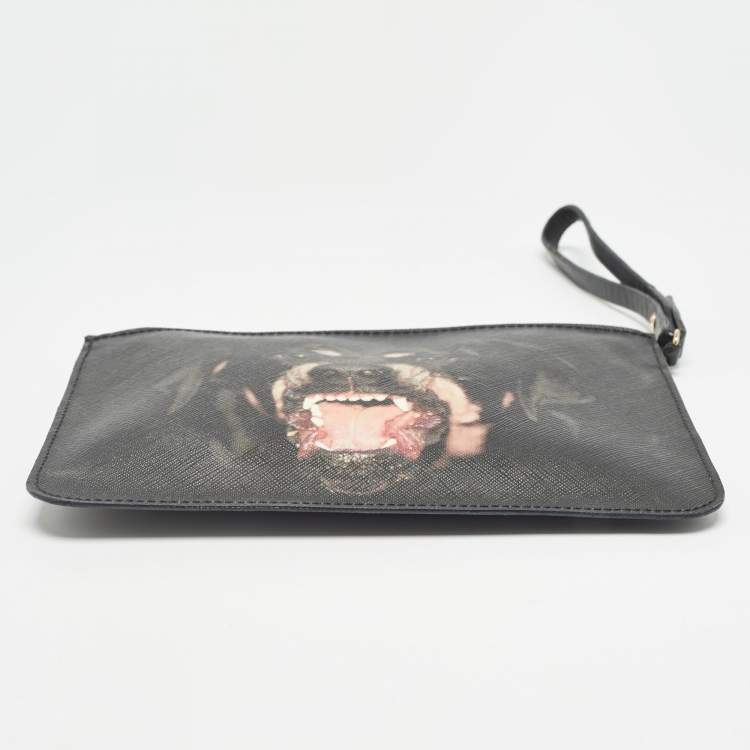 Pre Owned Givenchy Black Coated Canvas Rottweiler Face Wristlet Pouch
