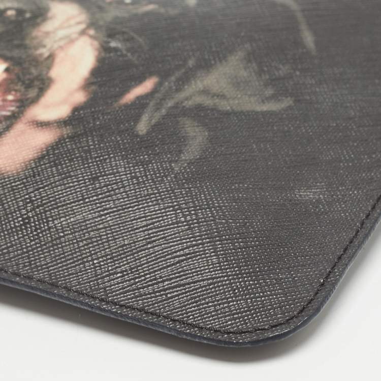 Pre Owned Givenchy Black Coated Canvas Rottweiler Face Wristlet Pouch